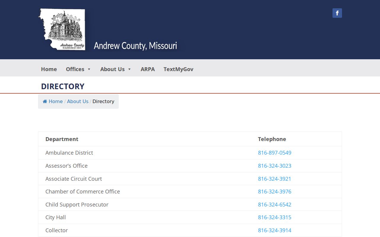 Andrew County directory entries for clerk and court offices