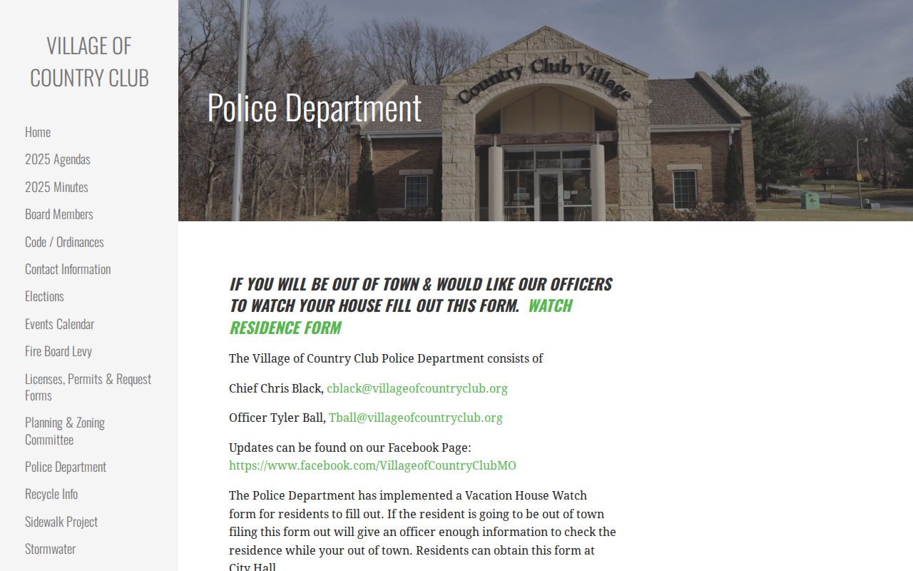 Country Club police officers and contact information