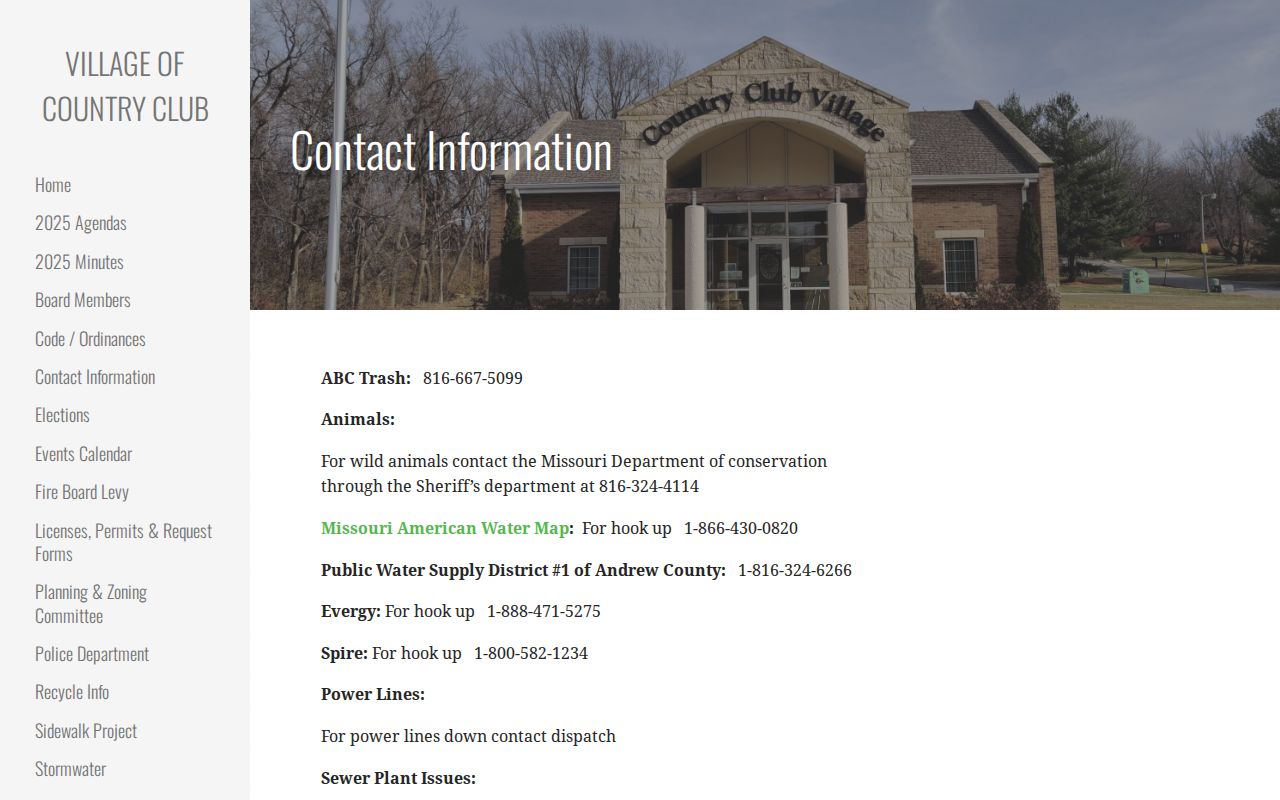 Country Club village municipal contact information