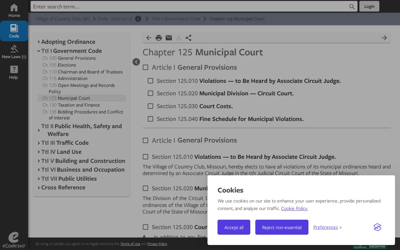 Country Club municipal division ordinance text