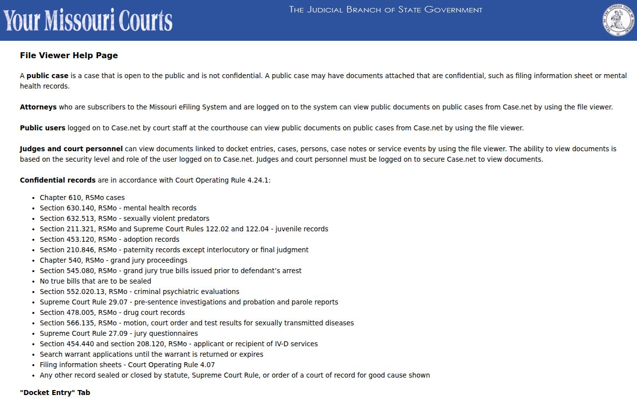 Missouri court public and restricted security levels