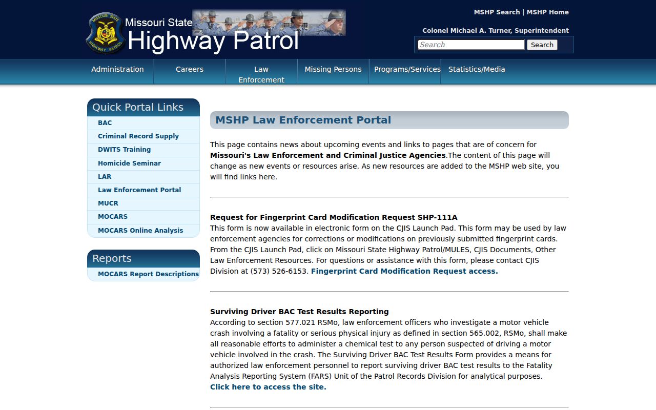 Missouri authorized law-enforcement user notice