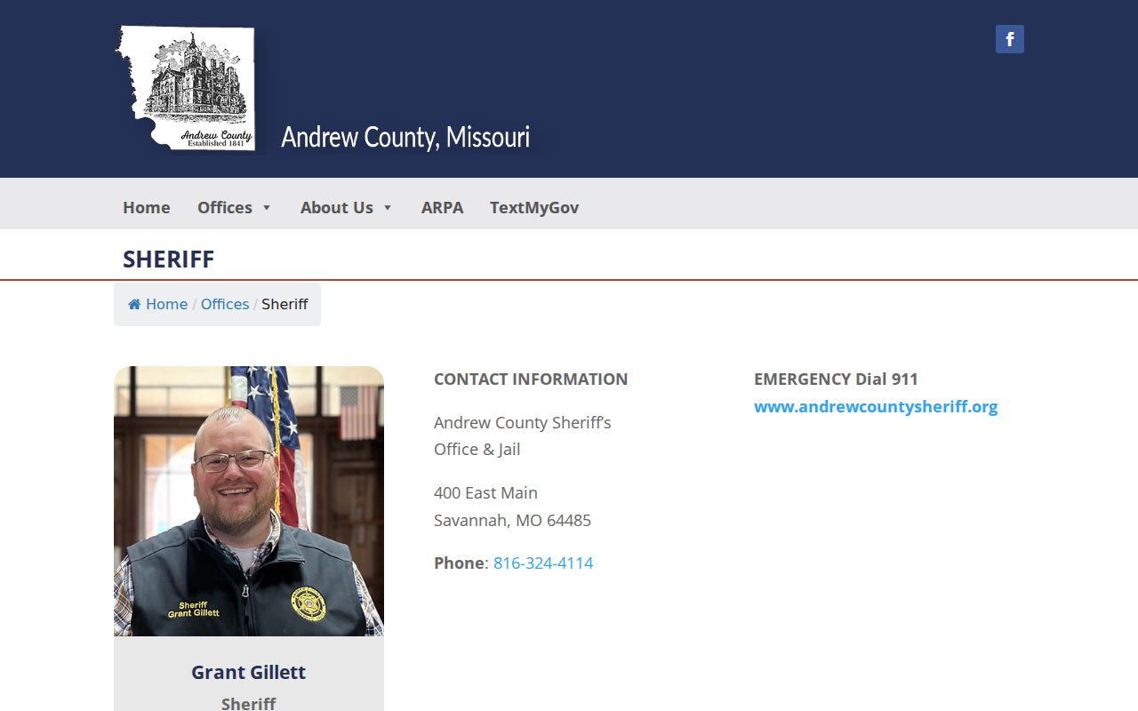 Andrew County Sheriff official contact page